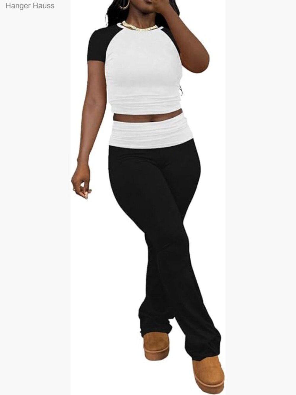 2 Piece Lounge Set Crop Top High Waist Flare Leggings Tracksuit